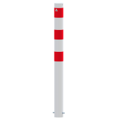 Barrier bollard | as e-charging station protection |  102 mm | hot-dip galvanized and white powder-coated with 3 red reflective strips foil type RA1/A | for casting in concrete